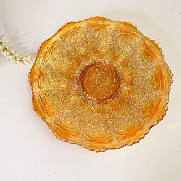 Fenton RARE Persian Medallion Electric Marigold Iridescent Carnival Glass Plate